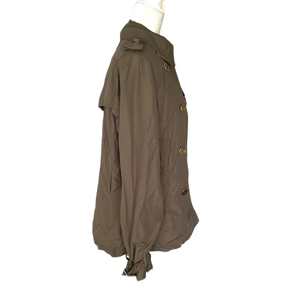Burberry Peasdale Brown Tan Nylon Double Breasted Gold Button Trench Jacket - 8